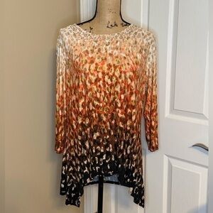 Women’s Ombre Animal Print Tunic Top in Cream, Orange & Black